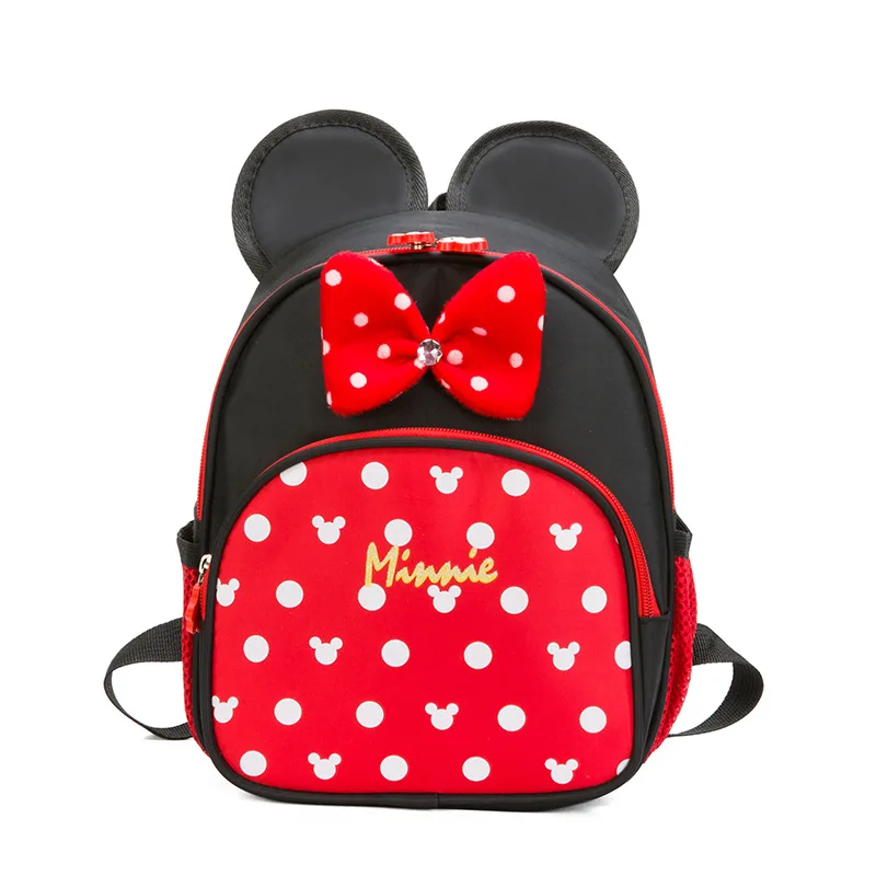 Genuine Disney Mickey Mouse School Bag for Girls Boys Cartoon Anime Minnie Bow Modeling Kindergarten Backpack Kids Cute Backpack