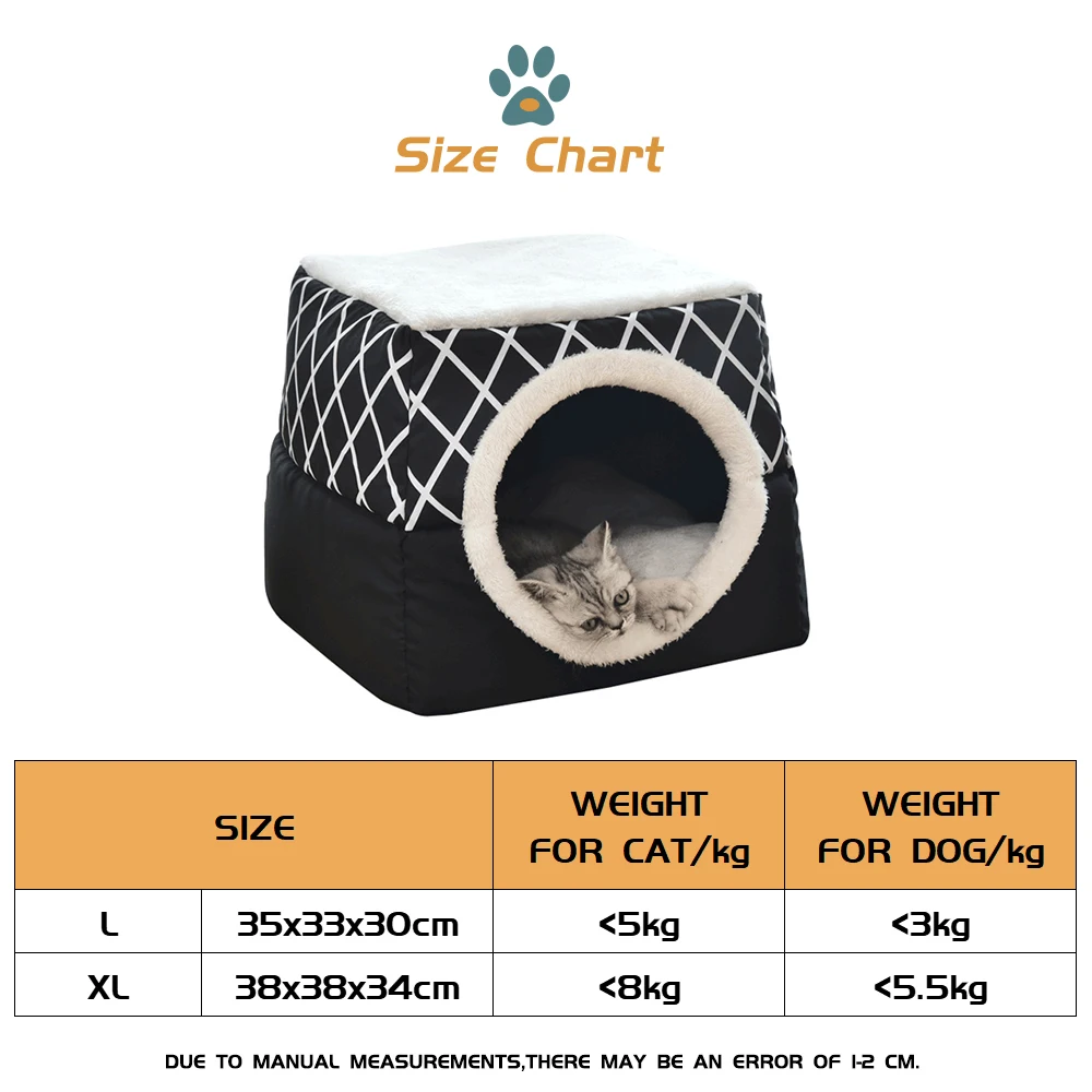

Square Cats Bed Cave Removeable Pet Cushion Mats Warm Sleeping Kennel Non-slip Dogs Tent House for Small Medium Pets Accessories
