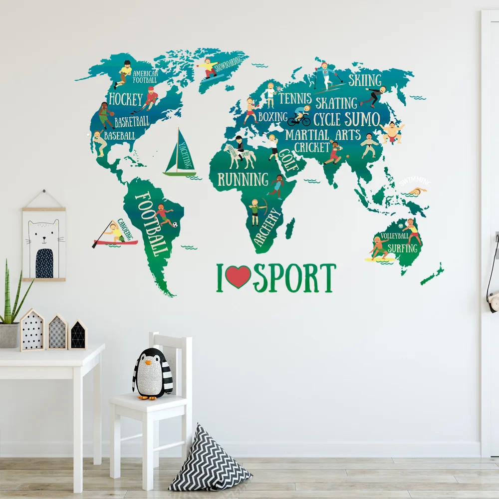 

Creative World Map Sports Wall Sticker Home Office Decor Teenager Room Decoration Bedroom Living Room Wall Decal Mural Wallpaper