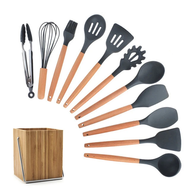 12-pcs kitchen set В виде бабочек, новинка, 12/13 шт. Кухня посуда набор силиконовых металлическая кулинарная лопатка инструменты с коробка для хранения с деревянной ручкой с антипригарным покрытием шпатель Кухня инструменты - Цвет: 12-pcs kitchen set