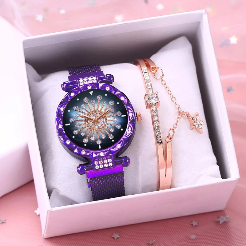 Женские часы на ремешке с цветочным узором звездное небо роскошные кварцевые