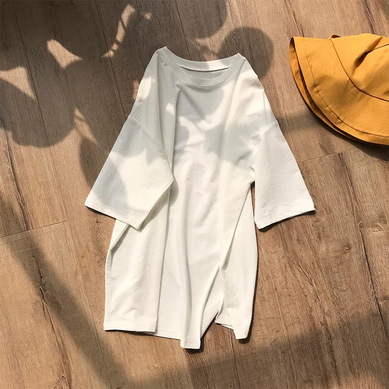 

Oversized Loose Summer Women Tshirts 2021 Korean Design Irregular Split Woman Tops Short Sleeve O Neck Solid Casual Soft Tees