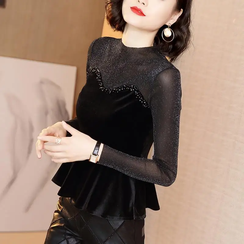 

Blouse Women Long Sleeve Autumn Mesh Top St Collar Long Sleeve Shirt Blusas Mujer De Moda