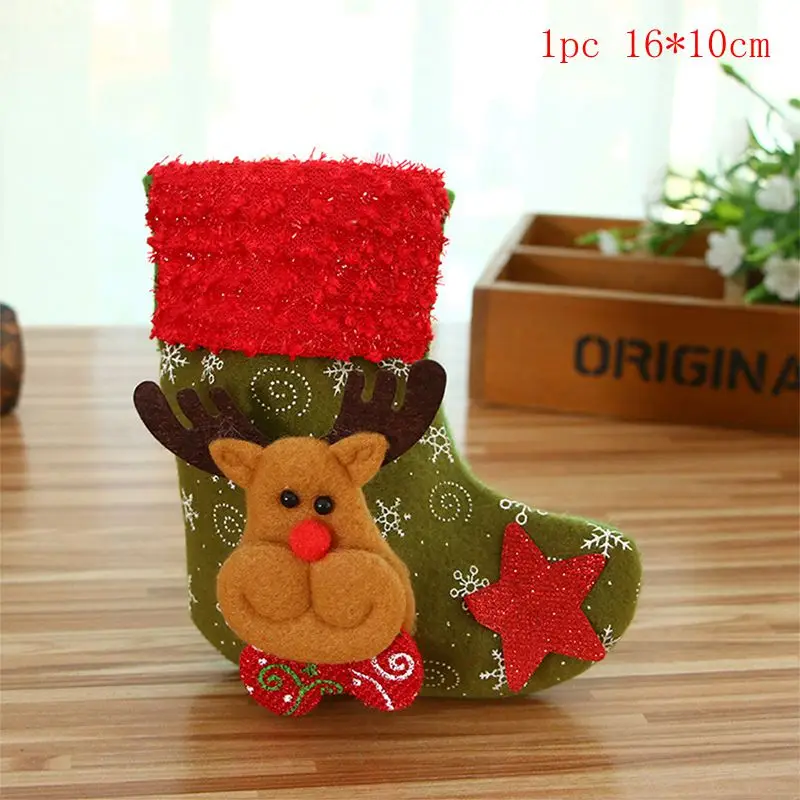 1pc 16x10cm Рождественские чулки, носки, кошка, собака, лось, Navidad, год, мешок для конфет Рождество, украшения, рождественские елки, вечерние подарочные сумки для детей - Цвет: 1pc 16x10cm