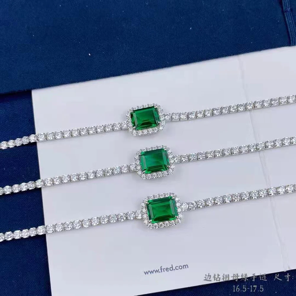 

Trendy 925 Sterling Silver Lab Grown Emerald Tennis Chain Bracelets for Women Fine S925 Jewelry Emerald Gemstone Charm Bracelet