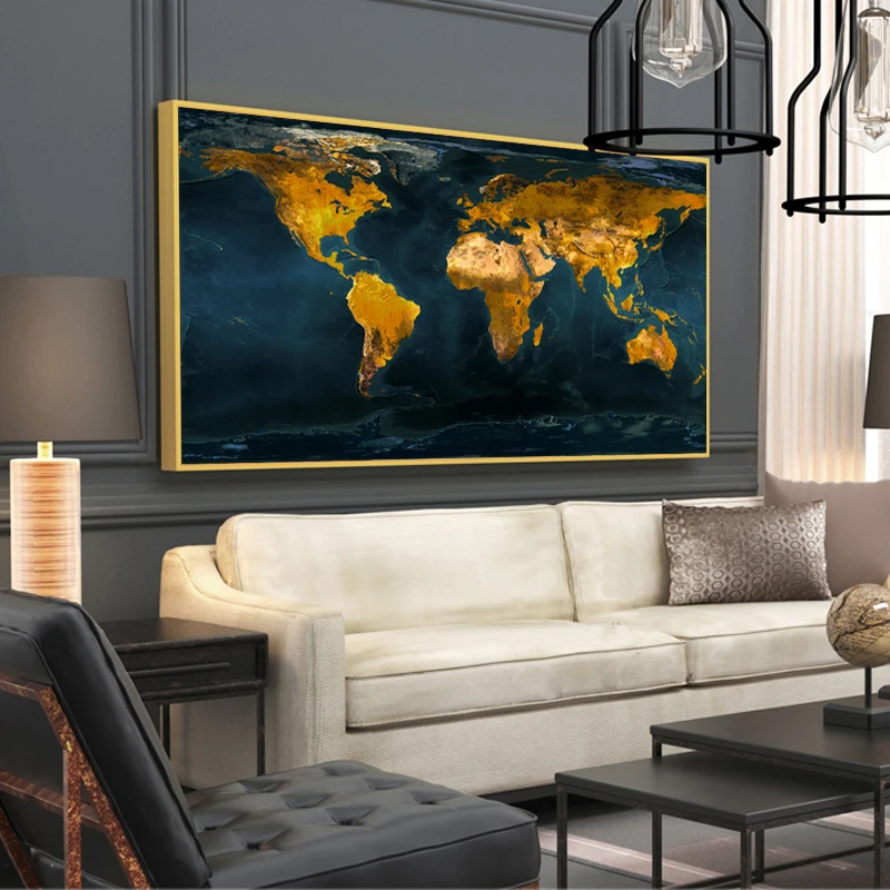 

Large Size Golden World Map Pictures Wall Paintings Posters and Prints Wall Art for Living Room Home Decor (No Frame)
