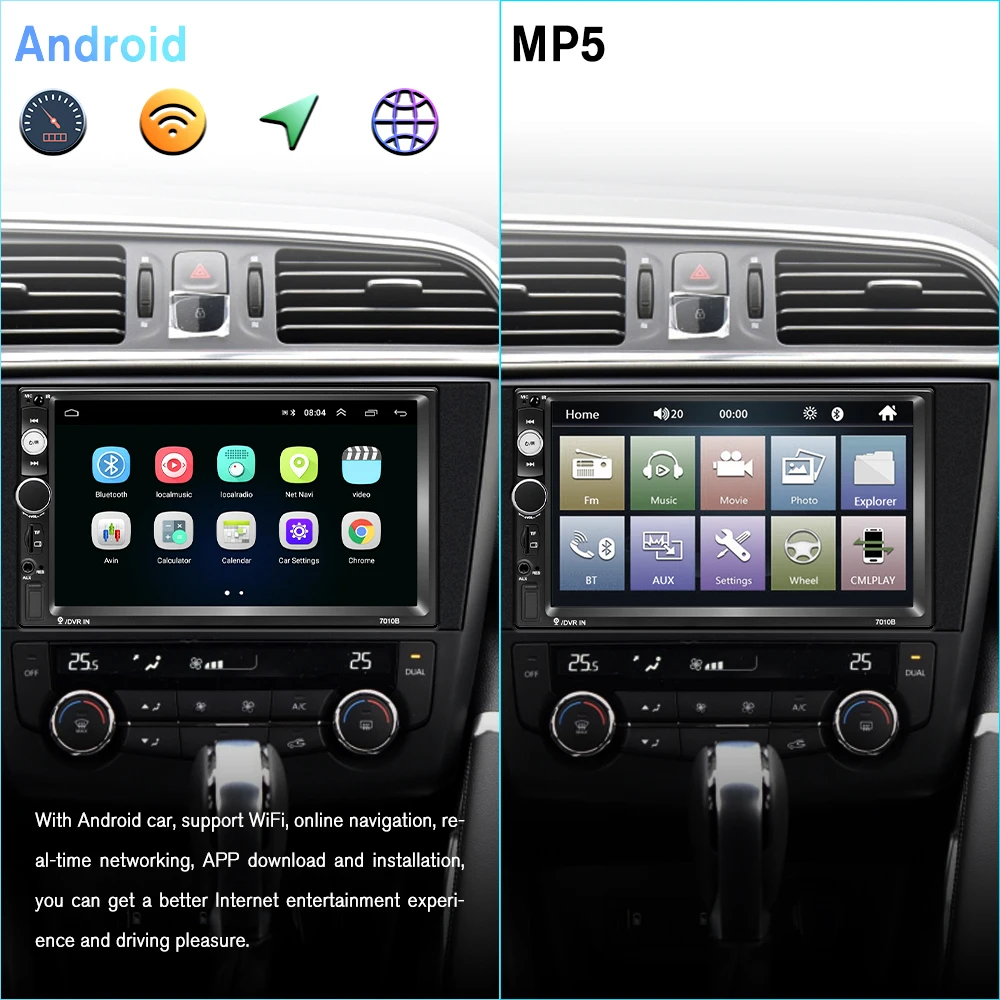 Автомагнитола Podofo мультимедийный MP5 плеер с 7 &quotHD дисплеем Bluetooth FM для Nissan KIA Toyota