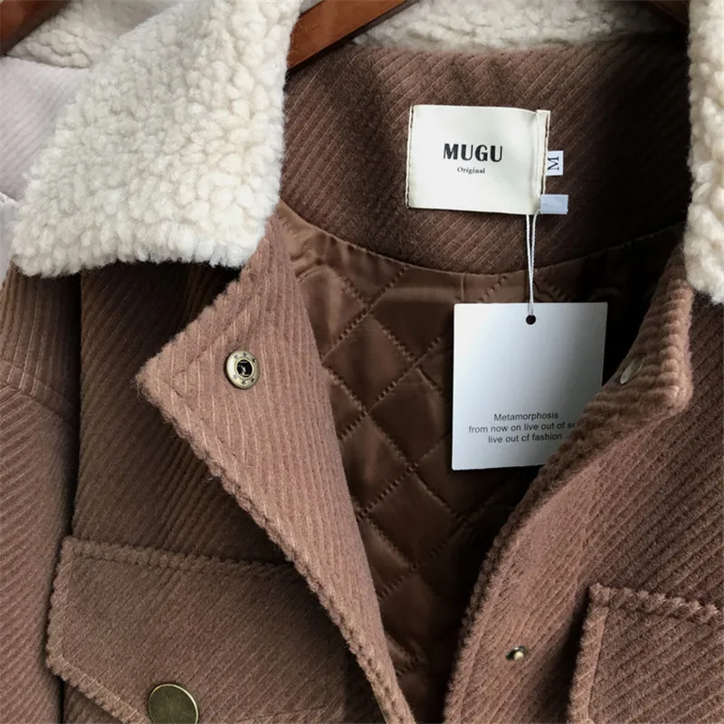 

2020 Winter New Solid Color Oversize Lamb Hair Long Sleeved Quilted Chic Jacket Women Loose Fit Commuter Warm Cotton Coat Female