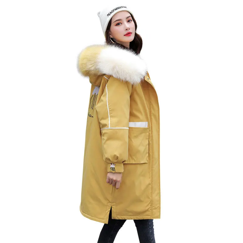 Для женщин Красочные меховой воротник с капюшоном большого размера зимнее