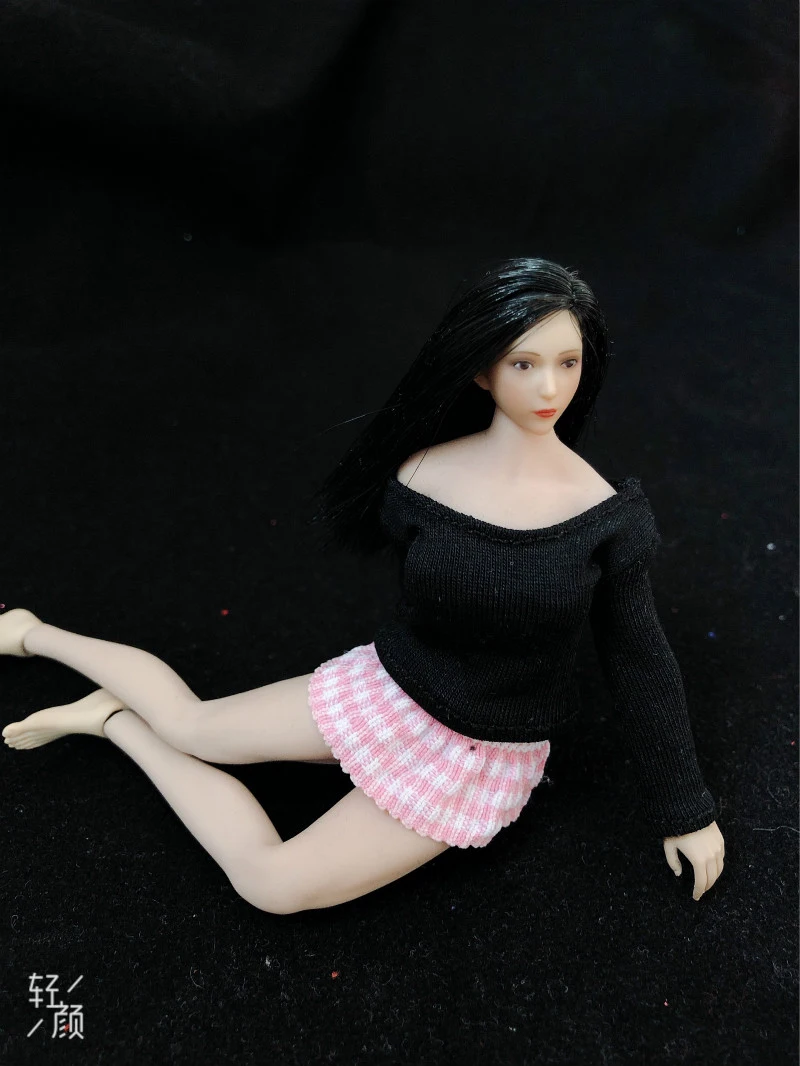 

1/12 Scale Casual Long Sleeve Cotton t-shirt Model Black /Gray/RED/Orange for 6'' TBLeague PHMB2018 Seamless Body