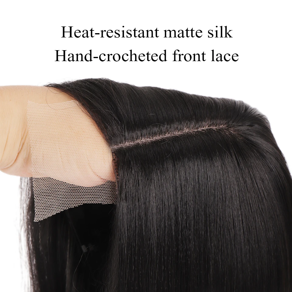 

HUAYA Black Red Ombre Silky Straight Lace Front Wig Synthetic Natural Black For Women Cosplay Wig Middle Part Hairstyles
