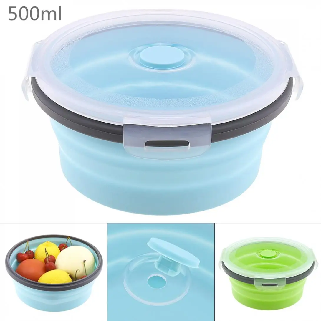 500 мл портативный круговой силиконовый масштабируемый складной Ланчбокс Bento Box с