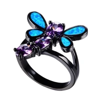 hot sale classic mixed color butterfly crystal zircon ladies ring creative simple rings for women jewelry whole sale