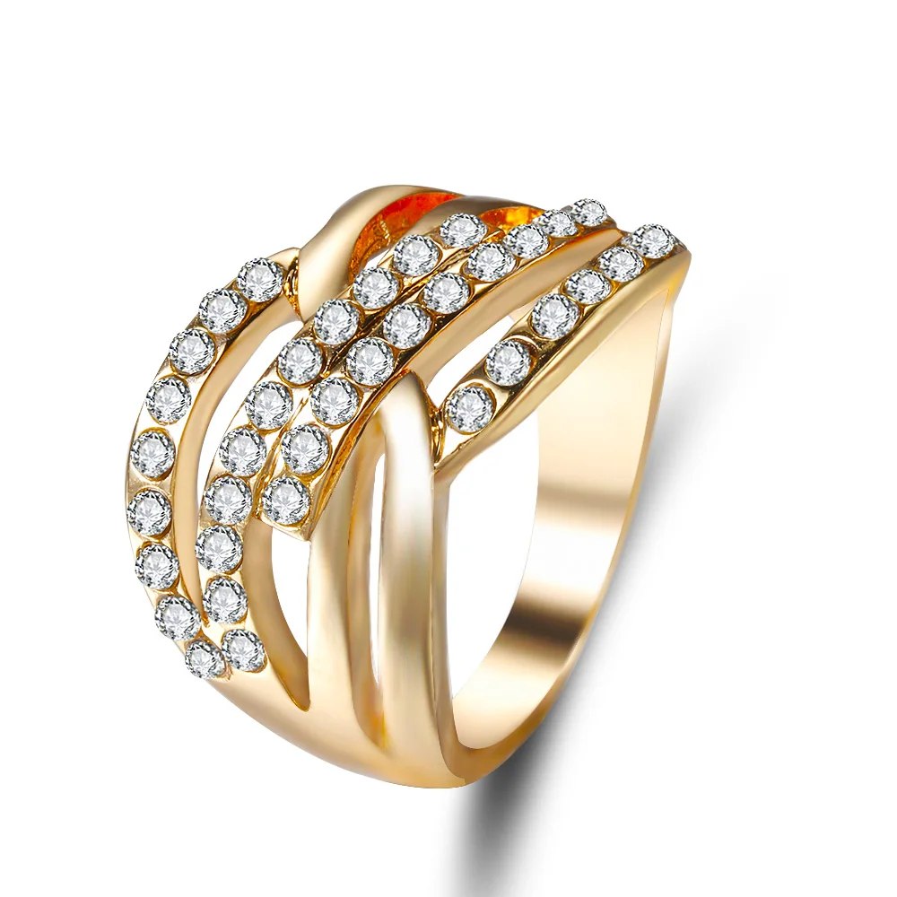 Женские кольца с крестиком роскошные свадебные украшения золотистого цвета в