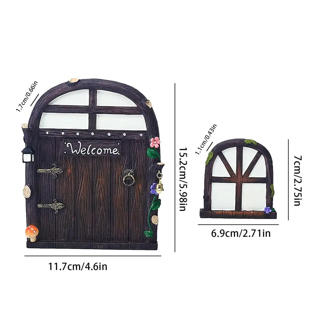 

NEW Yard Art Decor Garden Decoration Fairy Door And Windows For Garden Trees Fairy Door Kit Resin Fairy Door Windows Set