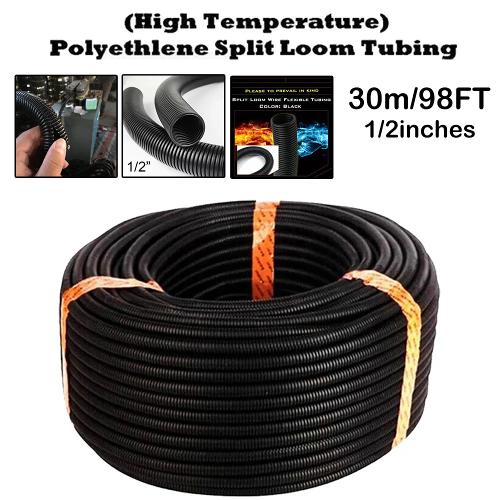

98ft 1/2\" Split Wire Loom Conduit Tubing Black Plastic Sleeve Tube Pipe Cable Protection Home Marine Tube Conduit Hose