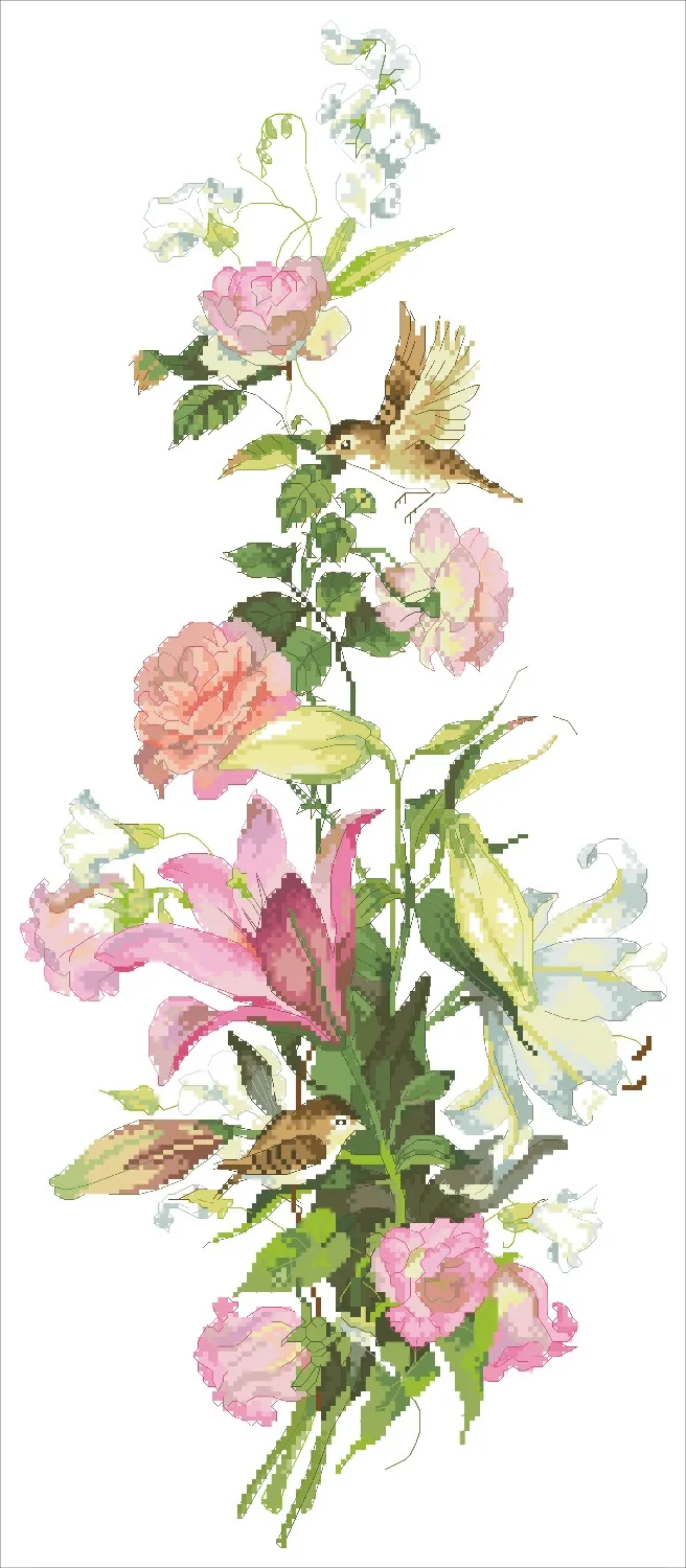 Пакет для вышивки крестиком Tit with rose lily цветок 18 карат 14 11 ткань хлопковая нить