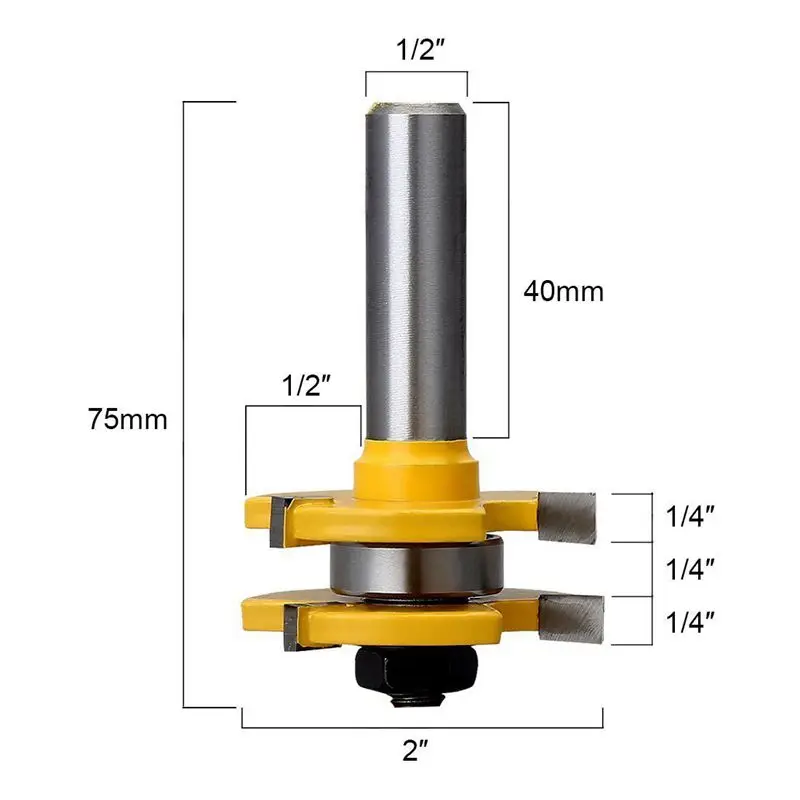 

Tongue and Groove Set,Router Bit Set,Wood Door Flooring 3 Teeth Adjustable ,1/2 Inch Shank T Shape Wood Milling Cutter Woodworki