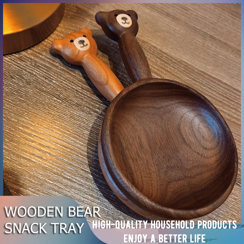 

Wood Bear Bowl Plate Tableware Handmade Snacks Afternoon Tea Bowl with Handle Kids Serving Tray Large Spoon Plates for Food