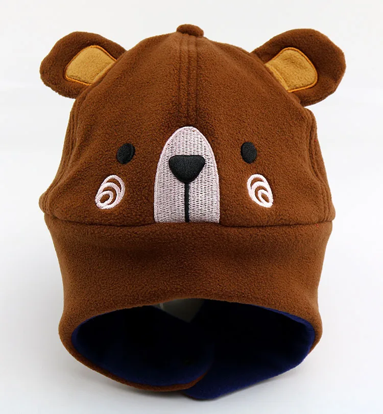 Теплая зимняя шапка с рисунком медведя кролика динозавра принтом для маленьких