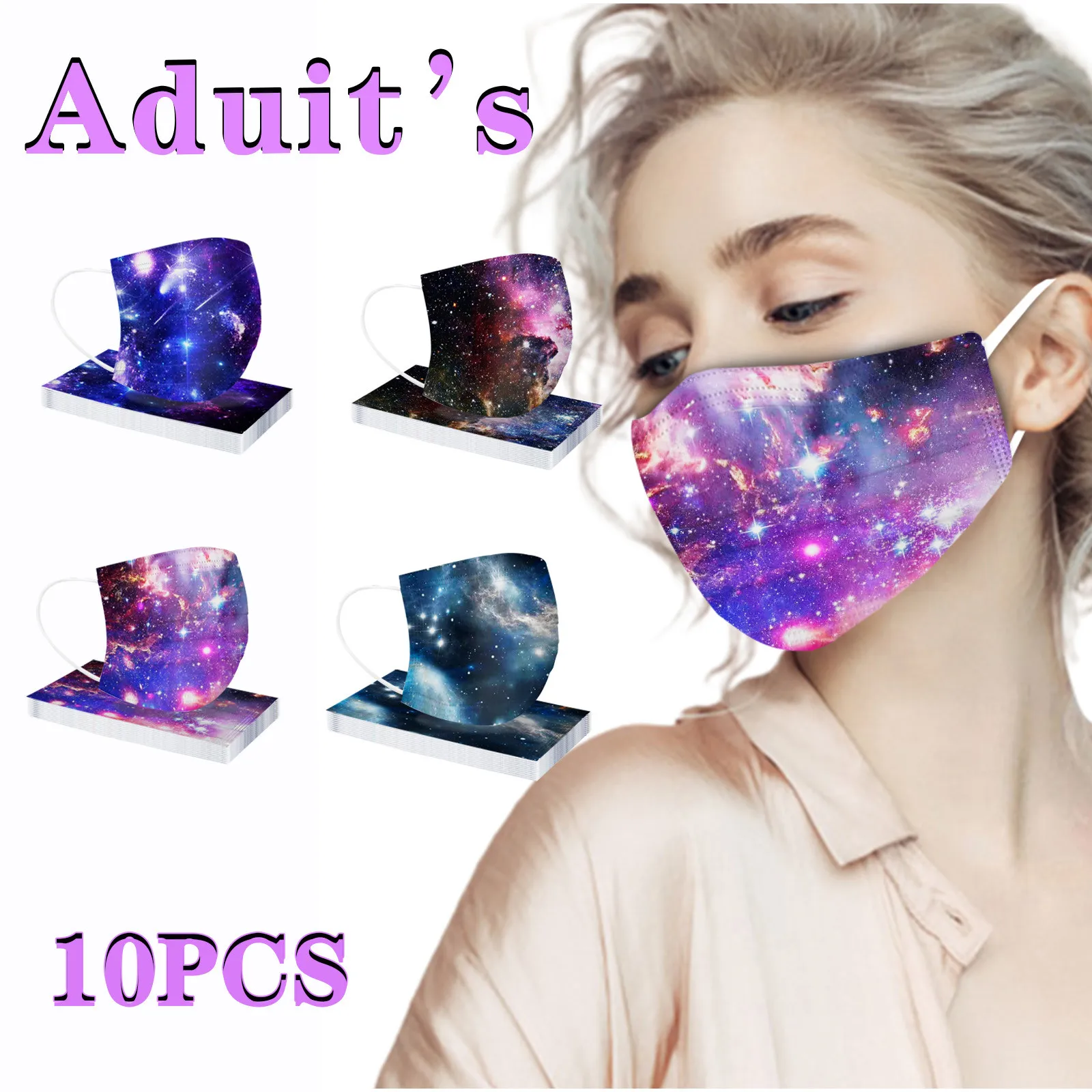 

10PC Adult Disposable Face Mask Star Sky Printed 3Ply Ear Loop Mouth Mask Anti-PM2.5 Dsut Protective Mascarillas Masque