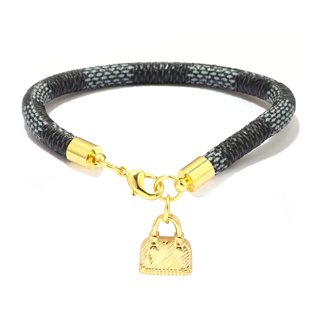 

New Fashion Hipster Striped Bracelet Mini Bag Pendant Electroplating Real Gold Bracelet Wholesale Punk Lock Key Gift Jewelry