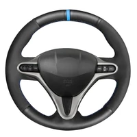 diy non slip durable black suede black natural leather light blue marker car steering wheel cover for honda civic civic 8 2006