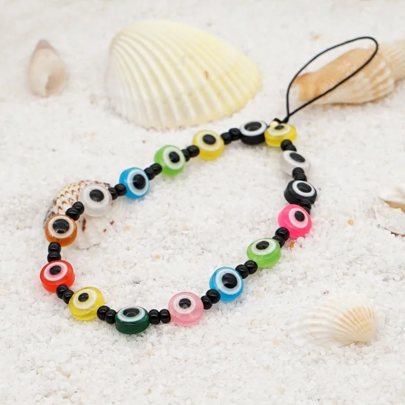 Acrylic Colorful Eyes Beads Phone Chain Strap Handmade Bracelet Telephone Portable Lanyard for Keys Lady Gift Bohemian Jewelry
