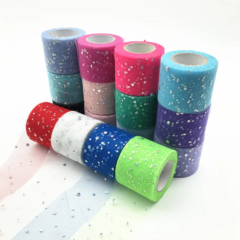 

25 Yards 5cm Sequined Tulle Roll Organza Laser Crafts Organza Wedding Decoration Baby Shower Tulle Roll Party Decoration
