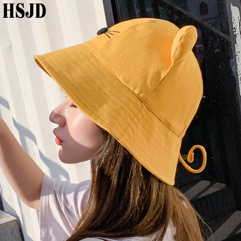 Шляпа от солнца Женская хлопковая складная с широкими полями Мультяшные кошачьи