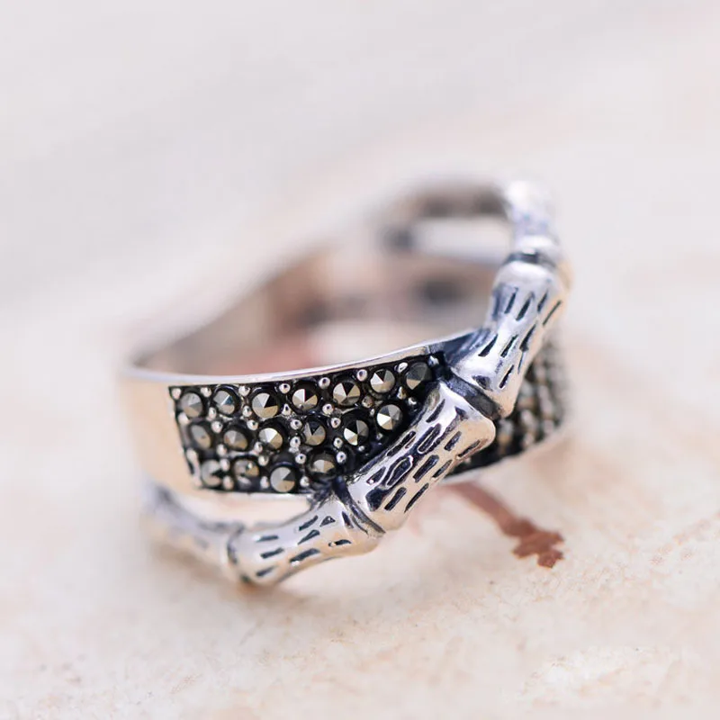 

Personalized Fashion And Versatile Women's Marcasite Slub Ring MeiBaPJ Real S925 Sterling Silver Exquisite Gift Jewelry