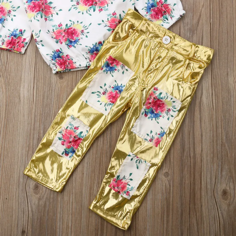 Комплект из 2 предметов Детская футболка с цветочным принтом для маленьких