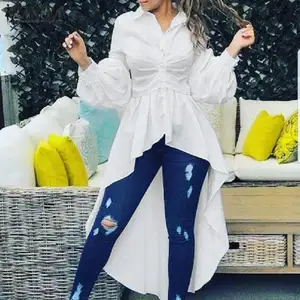 Женская рубашка с отложным воротником, длинными пышными рукавами, повседневная однотонная Праздничная рубашка ZANZEA, Стильная туника, весна, 2021