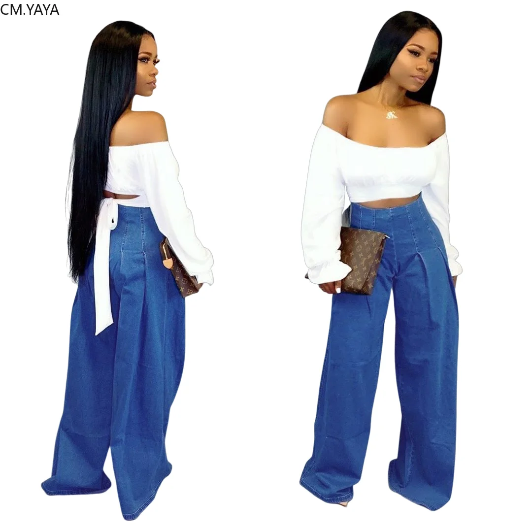GL Winter Autumn Women's set Full Sleeve Slash Neck Top wide leg jeans Pants suit two piece Casual tracksuit outfit LL6250 | Женская