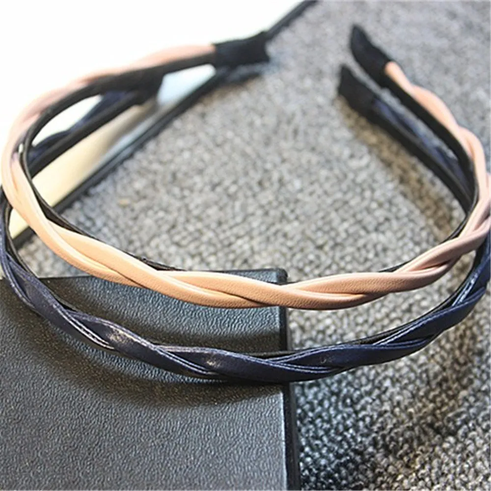 1 pc Pink Две повязки Скрещенные плетеные из искусственной кожи лента для волос корейский стиль простая модная повязка для волос аксессуары для женщин и девушек - Цвет: 1 pc Pink