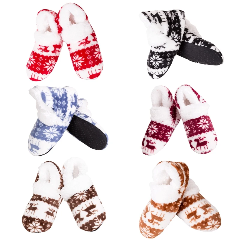

Women Home Slippers Christmas Fawn Boots, Coral Fleece Printed Indoor Boots, Anti Slip Sole Cotton Slippers