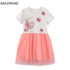 SAILEROADЛетнее платье для маленьких девочек, детская одежда Vestidos, платье принцессы, кружевное Сетчатое платье с бабочками, короткий рукав, Детские праздничные платья