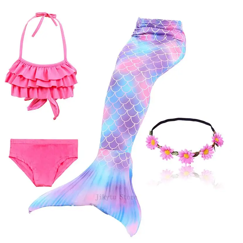 Kids Swimming Mermaid Tail Bikini Set can add with Monofin Flipper Ariel Costumes Cosplay Swimsuit Bathing Suit for Girls - Цвет: Package 3