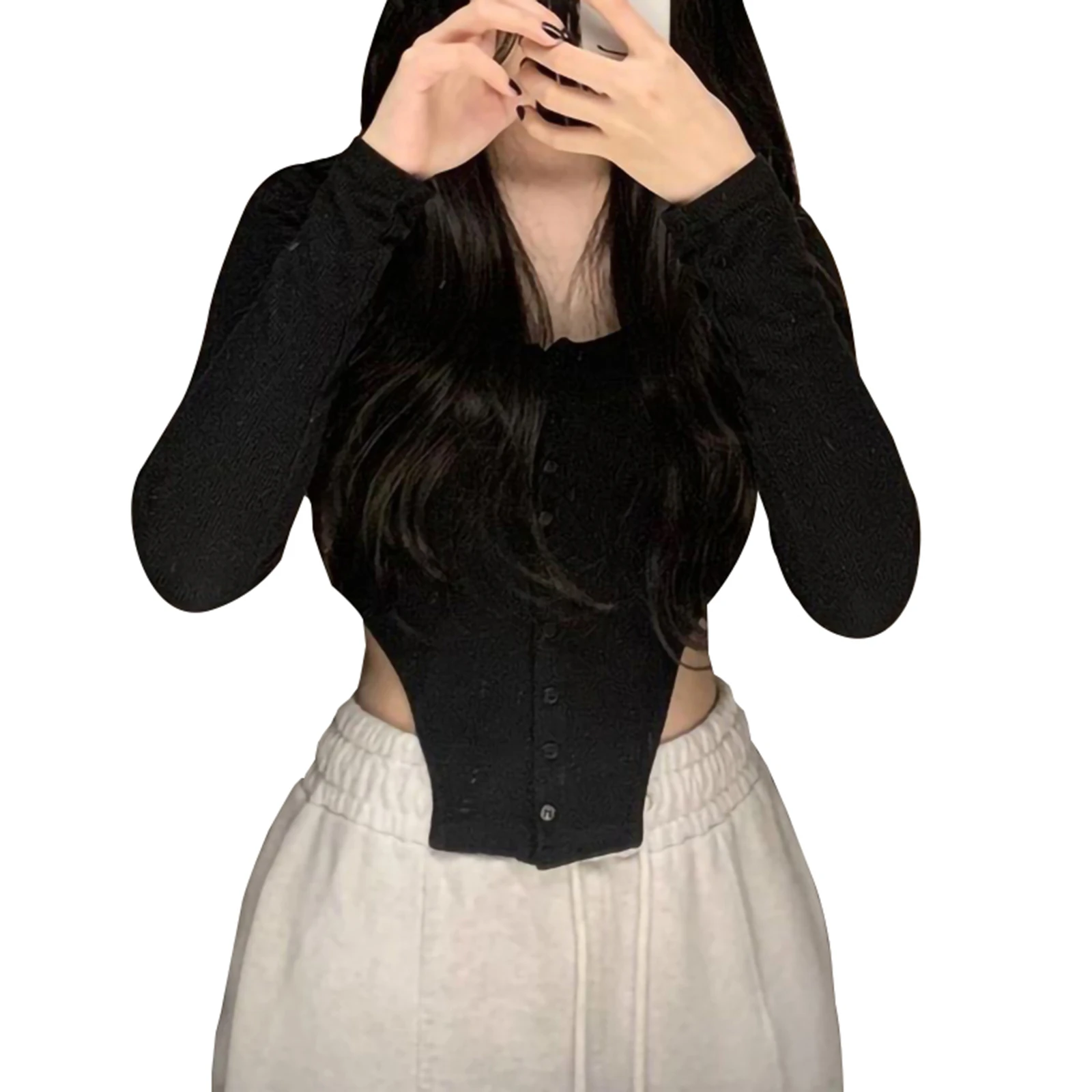 Женская рубашка на пуговицах пикантный однотонный топ с длинным рукавом и