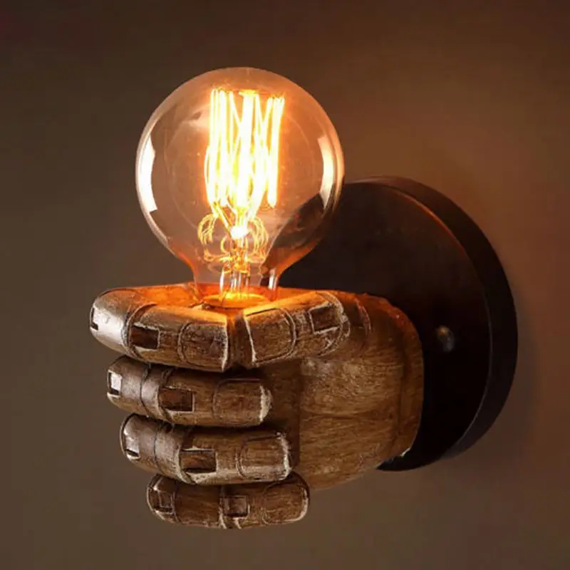 

New Retro right hand fist resin wall lamp Loft industrial wind decoration antique wall lamp E27 screw interface