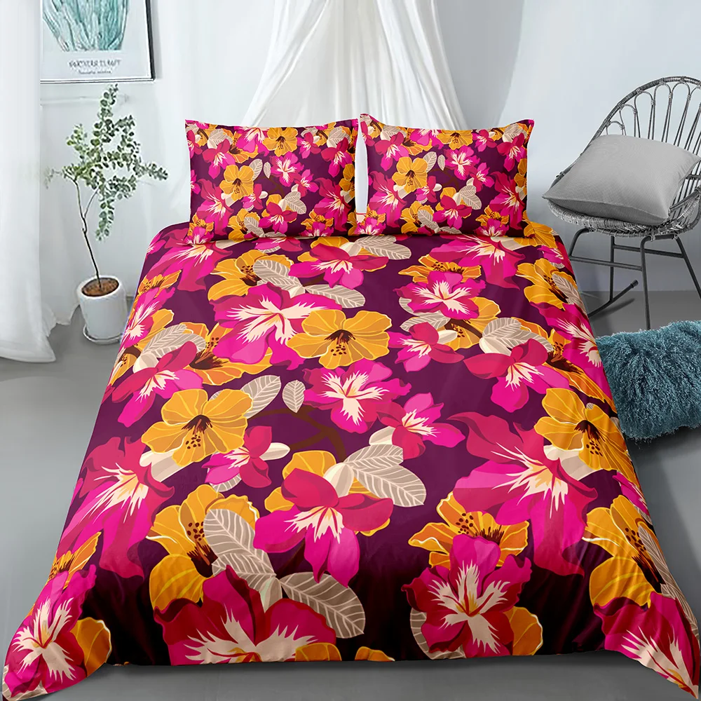 

2/3 Pieces Red Flowers Bedding Set Garden Tropical Wind Style Duvet Cover Single Double King Bed Cover Set Home Bed Quilt Cover