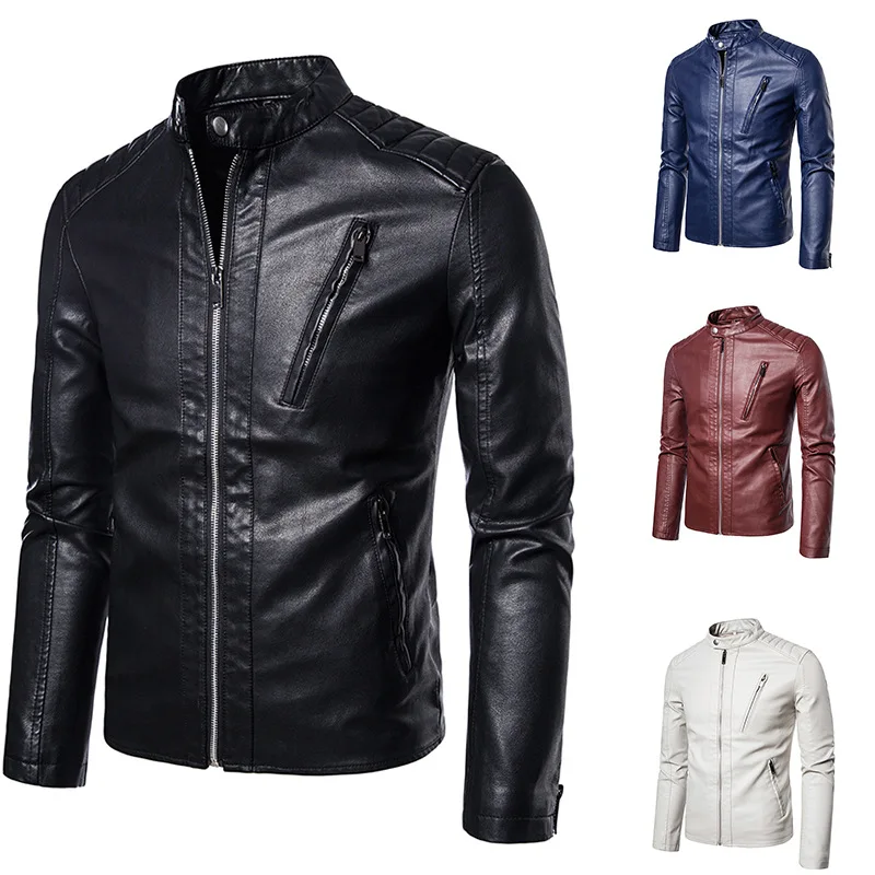 

Men 2021 Autumn New Brand Casual Motor Leather Jacket Coat Men Spring and Autumn Vintage Outwear Faux Leather Jackets Men