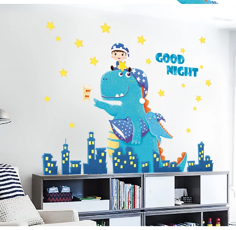 

119*105cm Lovely Dinosaur Wall Stickers for Kids room Nursery Cartoon Wall Decals Removable Self-adhesive Vinyl DIY Wall Murals