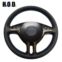 black genuine leather hand stitched steering wheel cover for bmw 5 series e39 2000 2003 e53 x5 1999 3 series e46 2000 2005