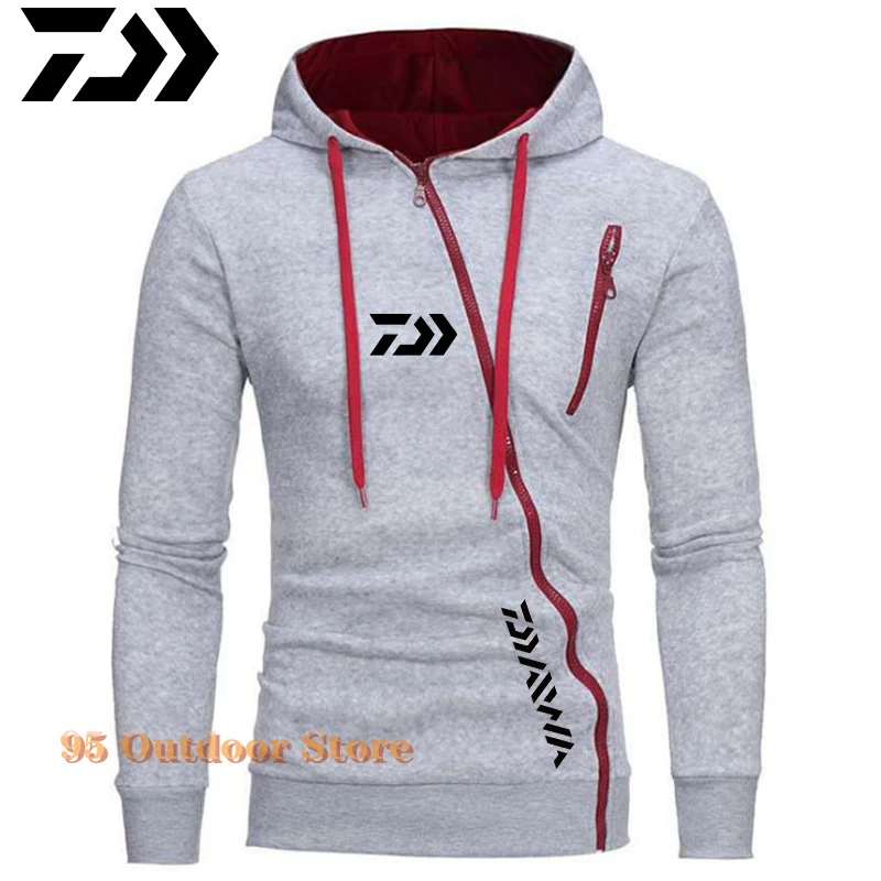 

Daiwa New Fishing Jackets Men Autumn Casual Sweatshirt Fashion Hip Hop Hooded Jacket Solid Fleece Zipper Coats Men Winter Jacket