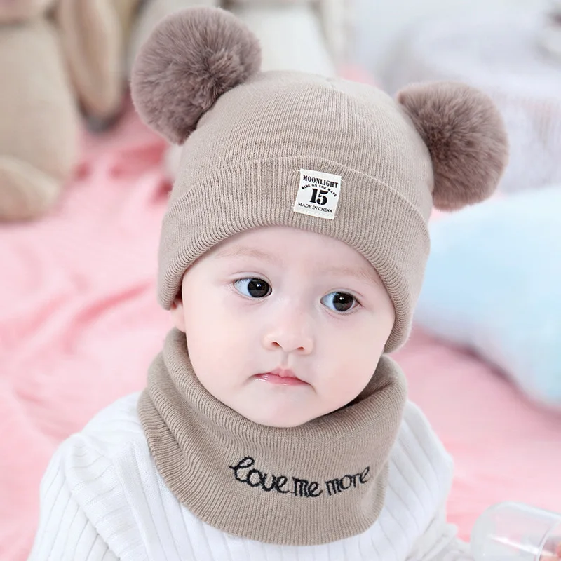 

Beanies Baby Hat Pompon Winter Children Hat Knitted Cute Cap For Girls Boys Casual Solid Color Girls Hat Baby Hat Scarf Set Warm