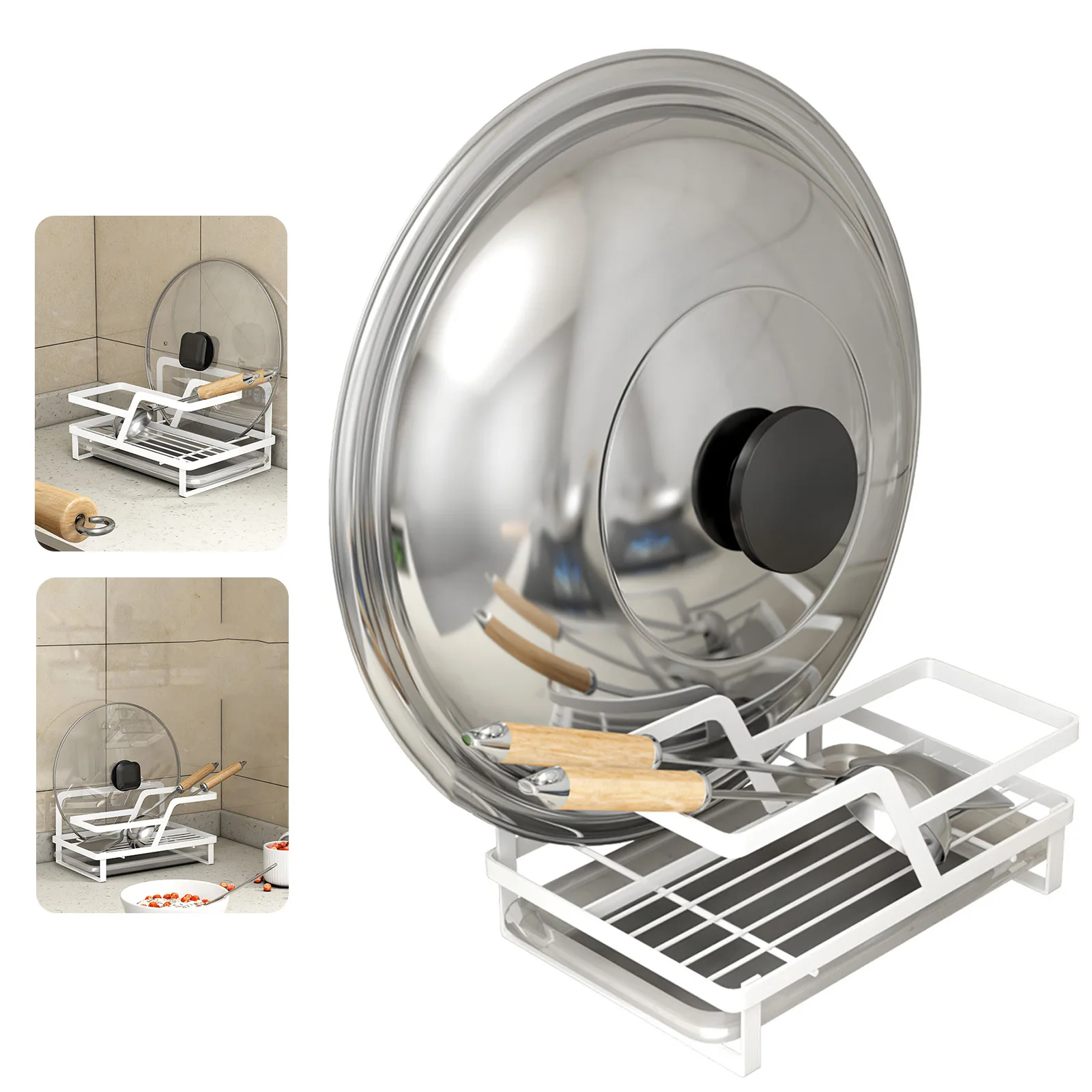 

Kitchen Organizer Pot Lid Rack Dish Rack Pan Cover Stand Kitchen Accessories Spoon Holder Pot Lid Shelf Cooking Dish Rack