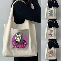 ladies canvas bag mask pattern pocket printing travel fashion large capacity storage sundries portable messenger shoulder bags