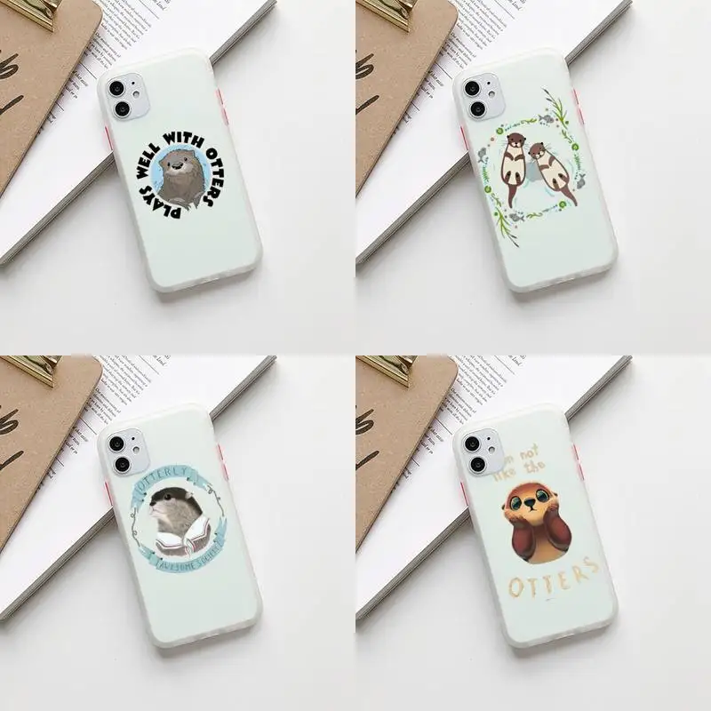 

cute cartoon otter Bumper Phone Case For iPhone11 12Pro XS X 8 7 Plus Max XR Translucent Matte Back Cover