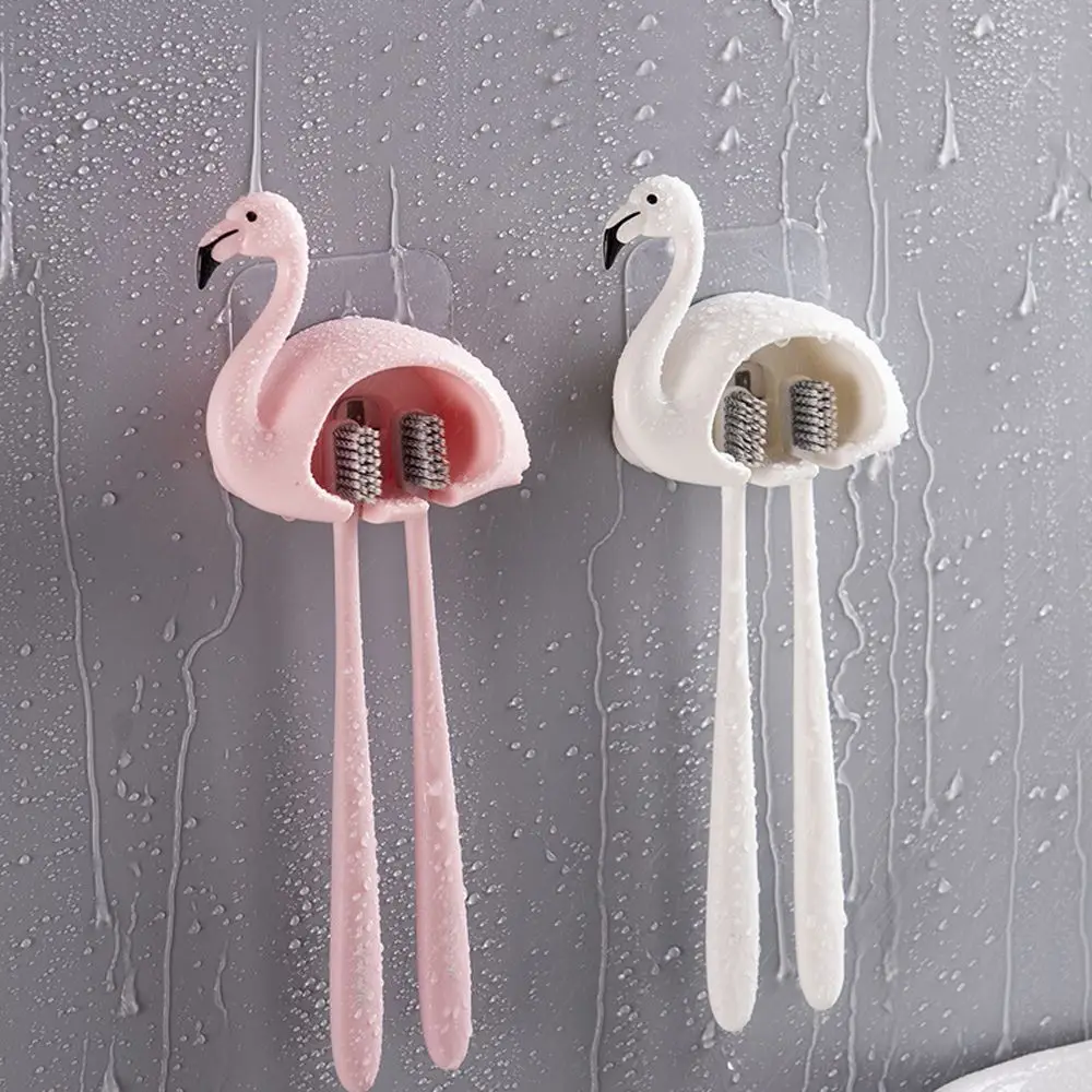 1pcs Cartoon Suction Cup Toothbrush Holder Flamingo Sucker 2 Position Hooks Bathroom Accessories Wall Mounted | Дом и сад